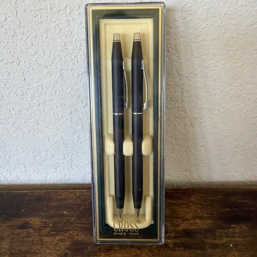 Vintage Cross Matte Black Pen Pencil Set w Case Executive Writing Drafting Gift